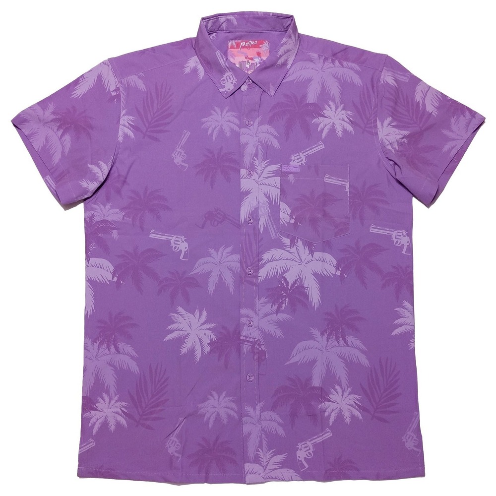 RETRO RIFLE Short Sleeve Button Shirt Vice City Palms‎ Purple Lavender Large L